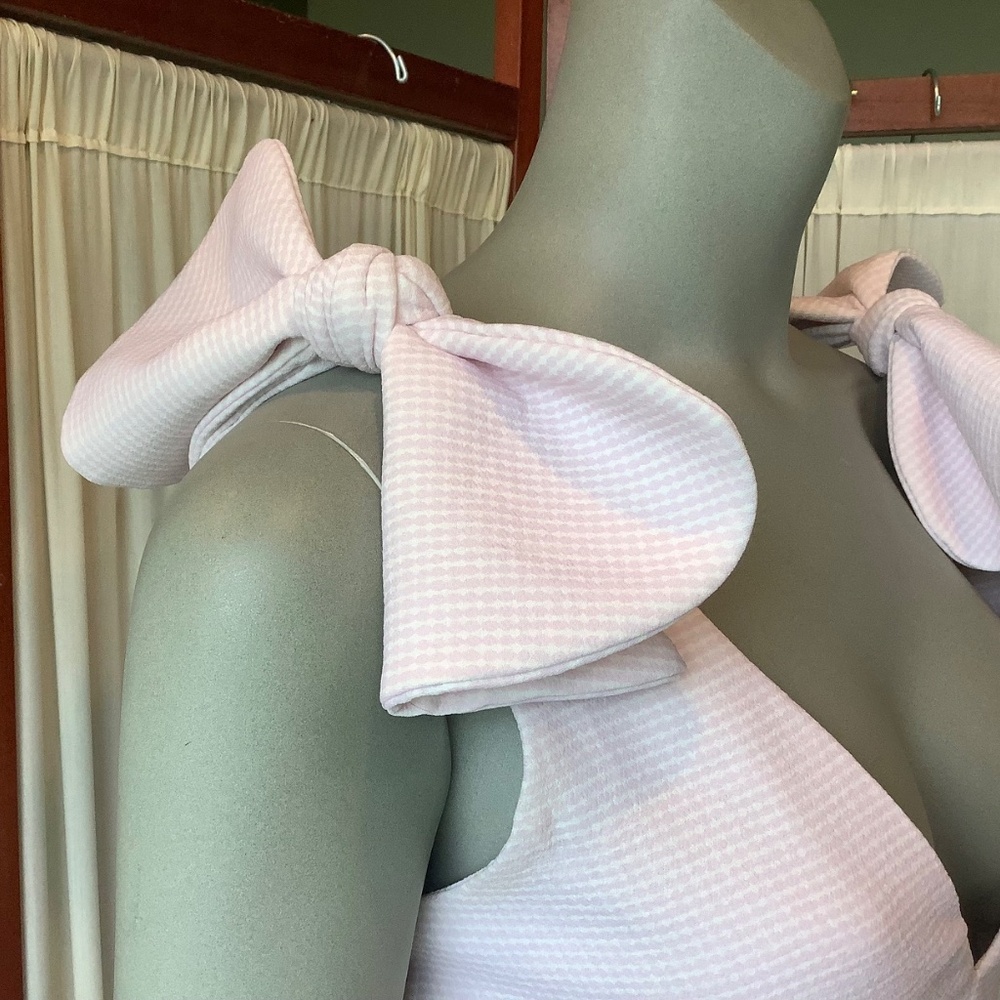 By Johnny Plunge V Midi Dress Bow Tie Straps Pale Pink Size 4 - Picture 4 of 12